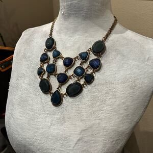 Vintage Elegant Blue and Gold Statement Necklace